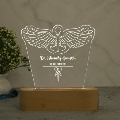 Customized Doctor Lamp Personalized with Name & Logo | Best Thankyou Gift to Doctor Cool White Light (Heart Surgeon)